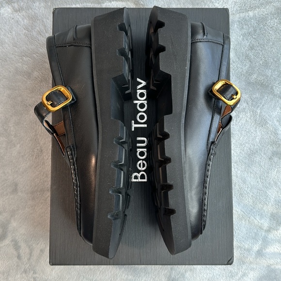 🎯NWB Beau Today Genuine Cow Leather T-Strap Loafers Black Size 6 - Picture 4 of 12